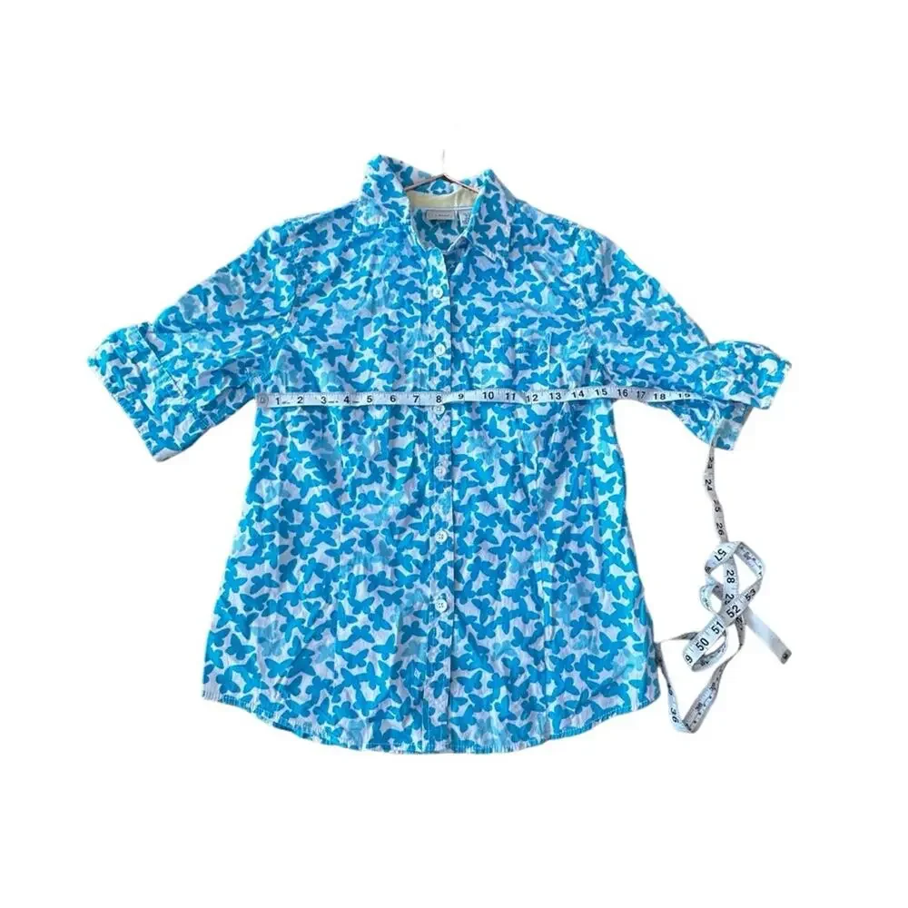 L.L.Bean Butterfly Button-Front Short Sleeve Shirt - Small